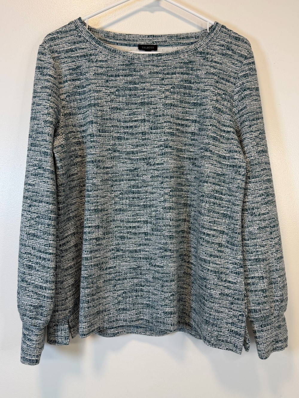 Talbots Textured Long Sleeve Green/White Marled Crewneck Sweater Women’s Large